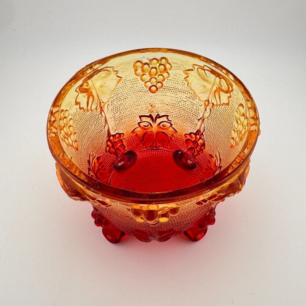 Vintage Jeanette Amberina Harvest Grapes Footed Candy Dish w/Lid Carnival Glass - Picture 5 of 11